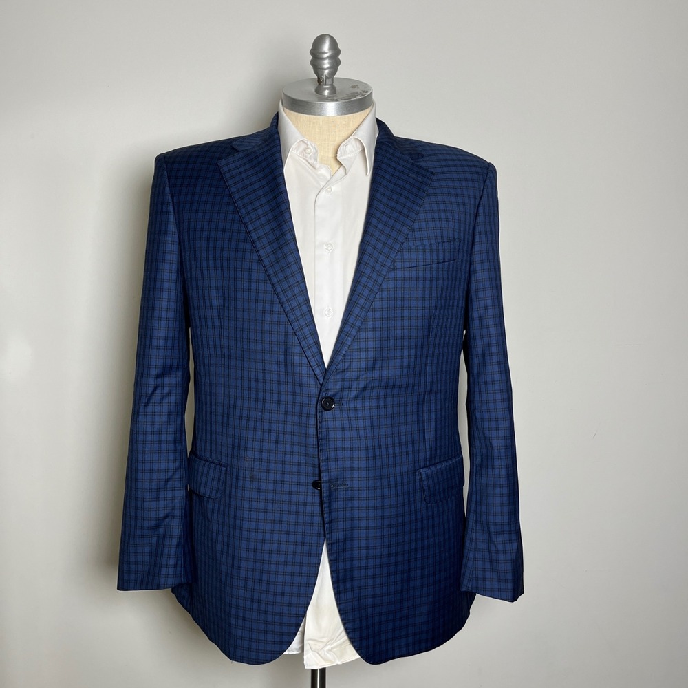 Victor Talbots‎ Sport Coat Mens 48R Blue Check Vitale Barberis Wool Italy